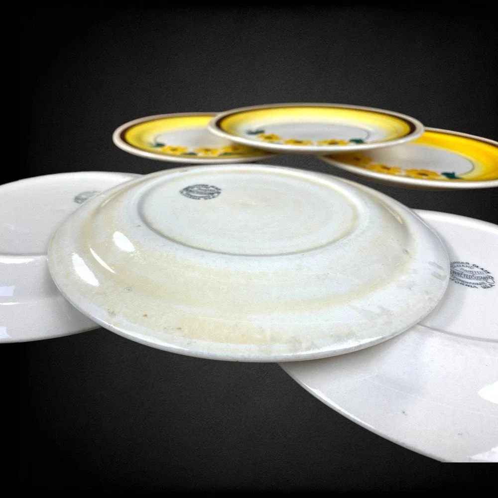 6 Vernonware Vernon Kilns Brown Eyed Susan Salad Plates Metlox 1940s 50s